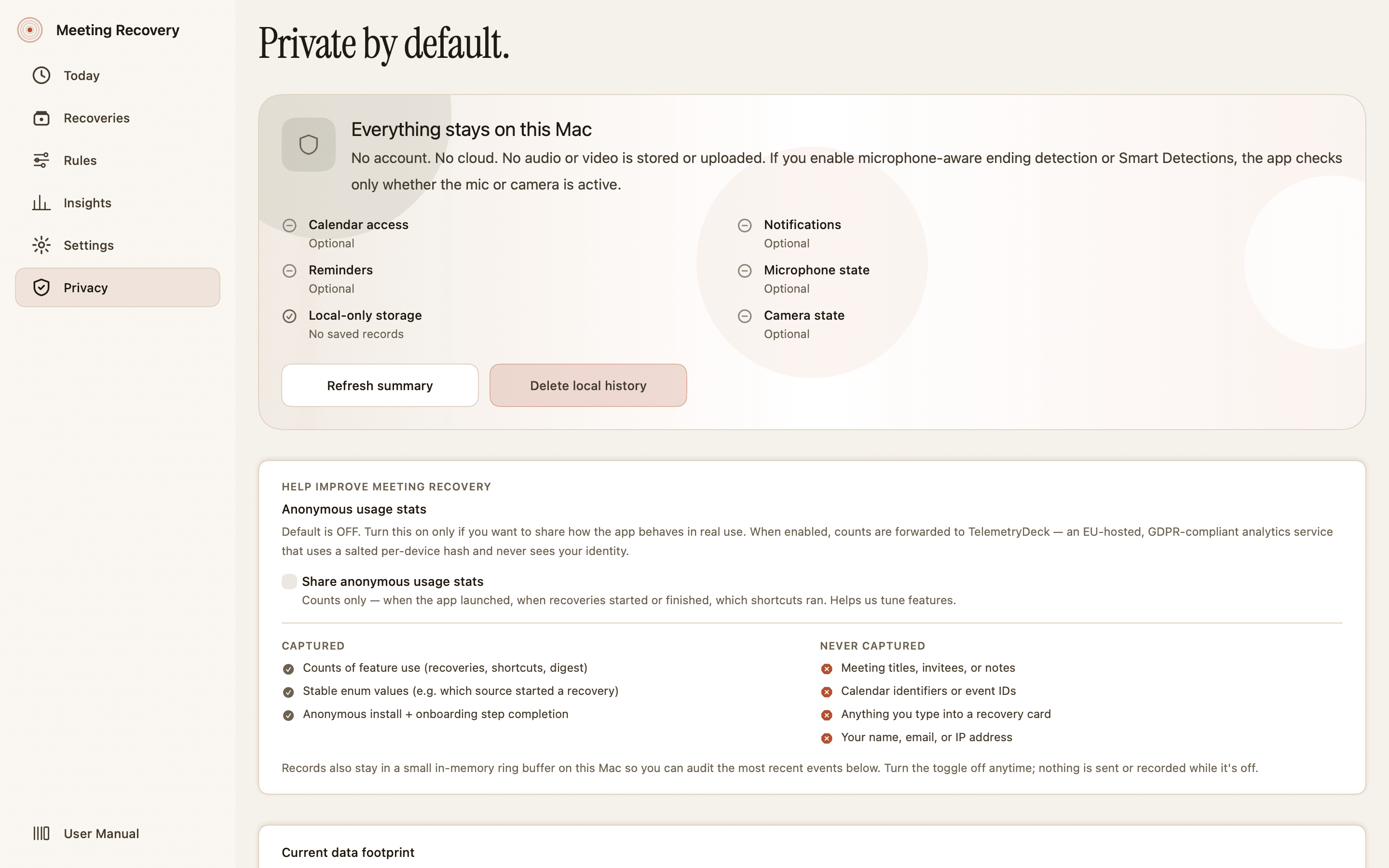 Screenshot of Stays on your Mac