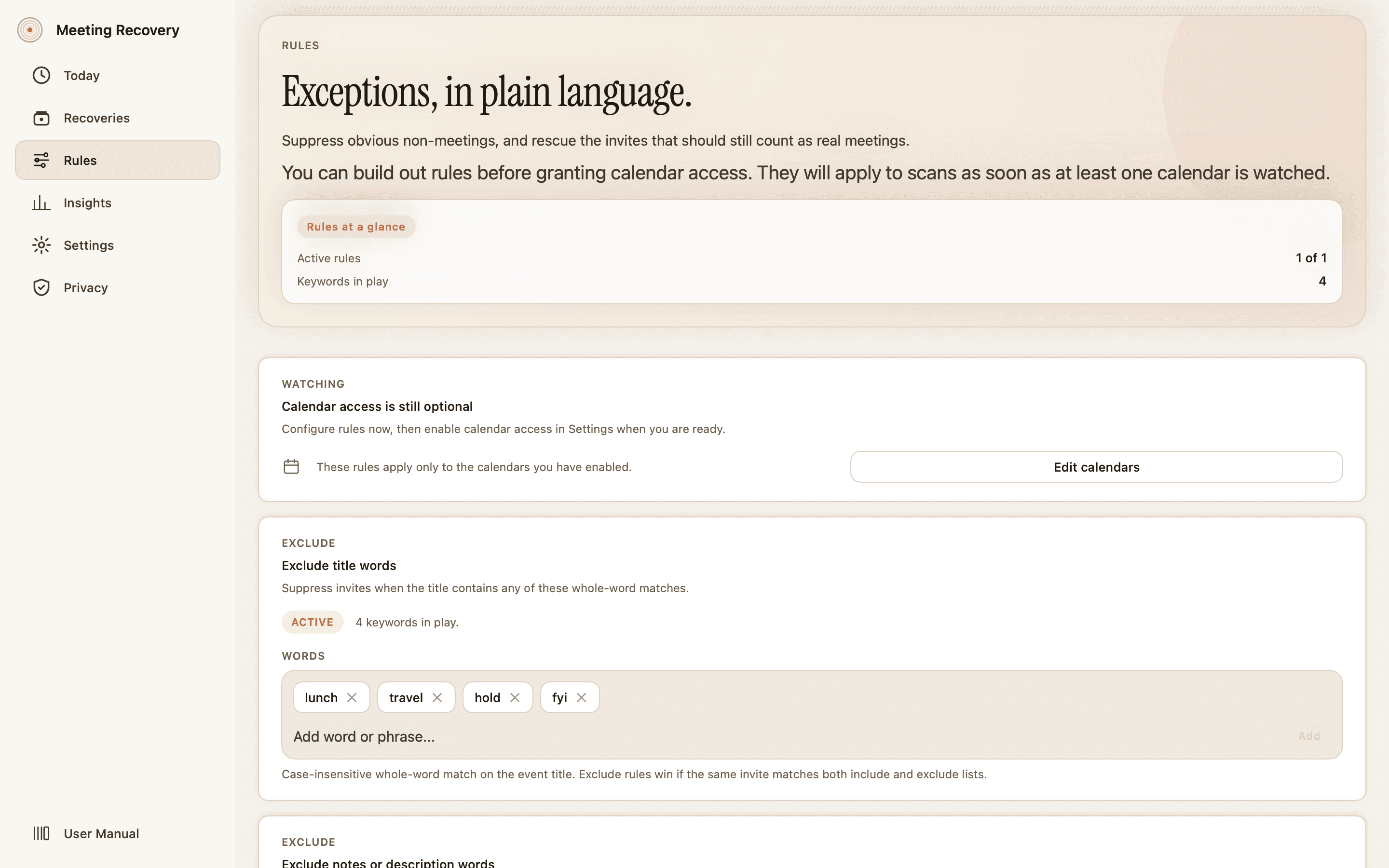 Screenshot of Rules that quiet noise
